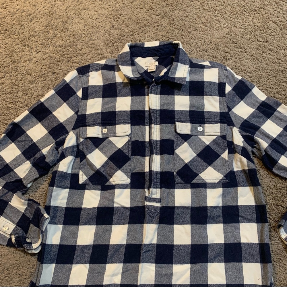 J. Crew Factory Plaid 1/4 Zip Shirt Medium - Picture 2 of 5